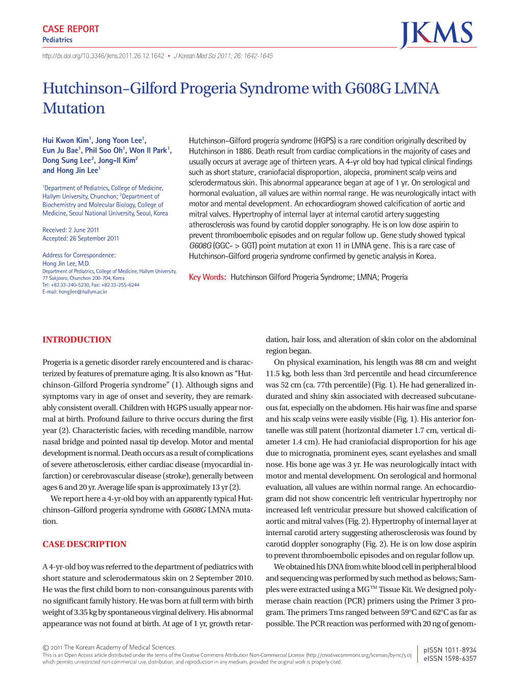 Hutchinson–Gilford Progeria Syndrome with G608G LMNA Mutation