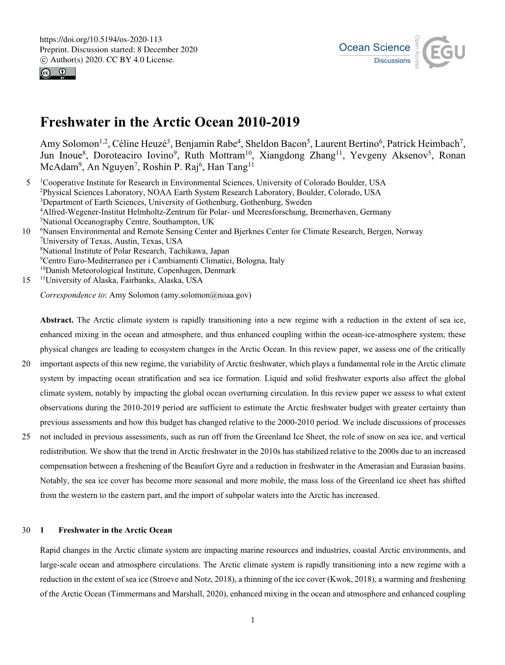 Freshwater in the Arctic Ocean 2010-2019