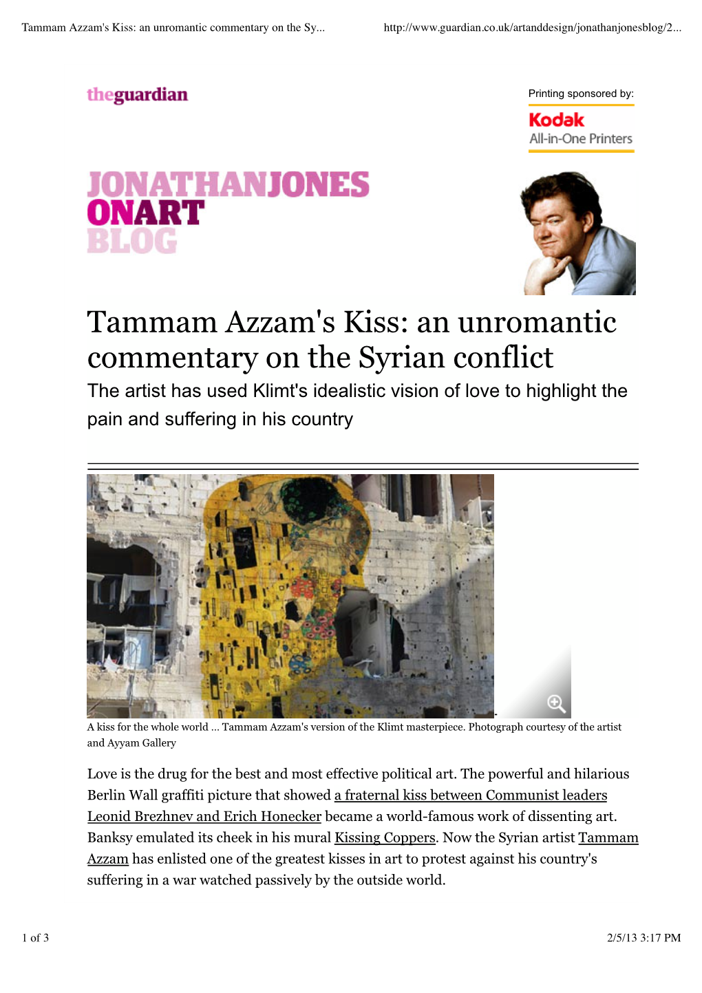 Tammam Azzam's Kiss an Unromantic Commentary on the Syrian Conflict | Art and Design | the Guardian