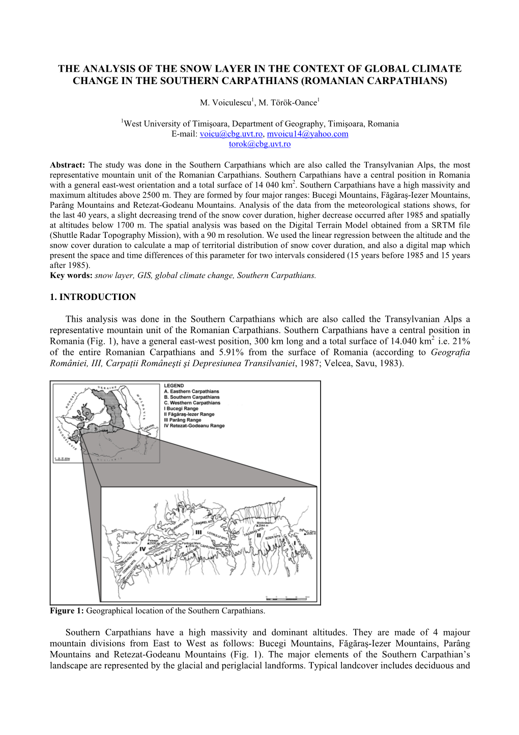 The Analysis of the Snow Layer in the Context of Global Climate Change in the Southern Carpathians (Romanian Carpathians)