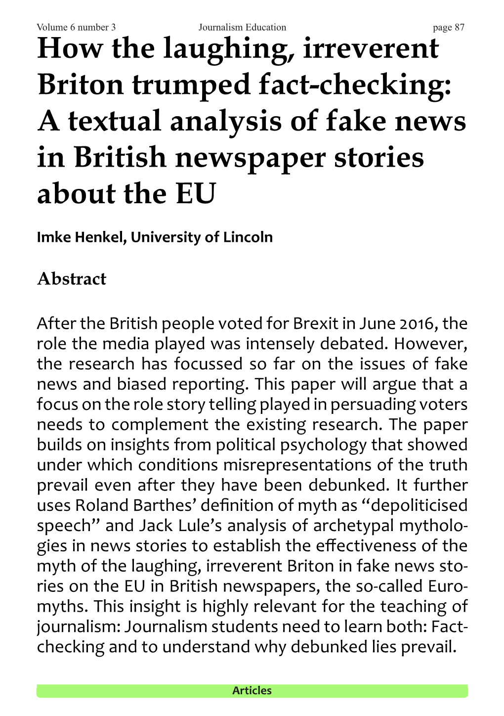 How the Laughing, Irreverent Briton Trumped Fact-Checking: a Textual Analysis of Fake News in British Newspaper Stories About the EU