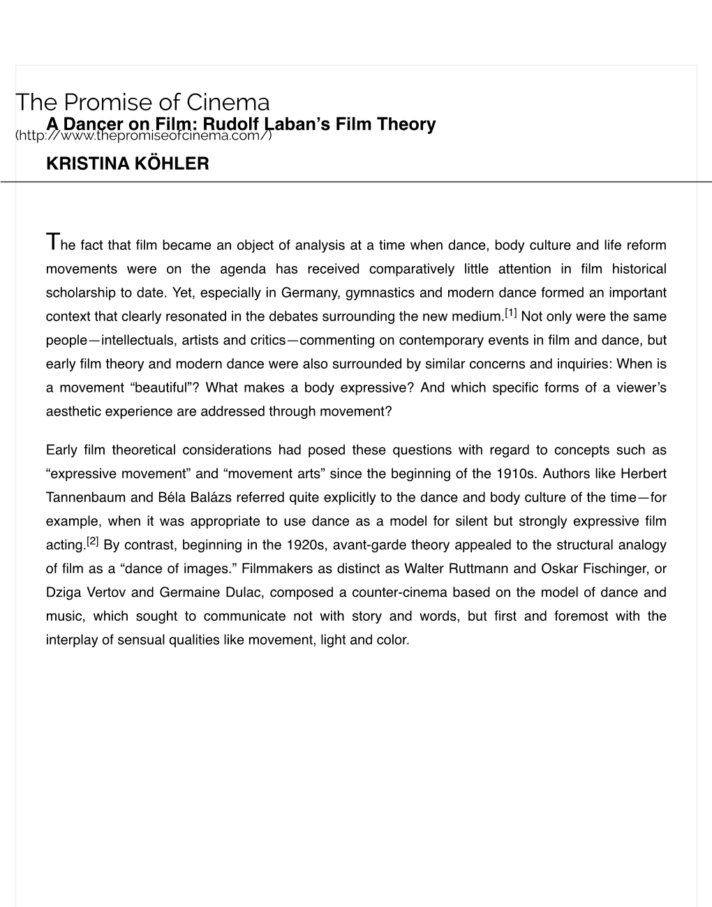 Rudolf Laban's Film Theory KRISTINA KÖHLER