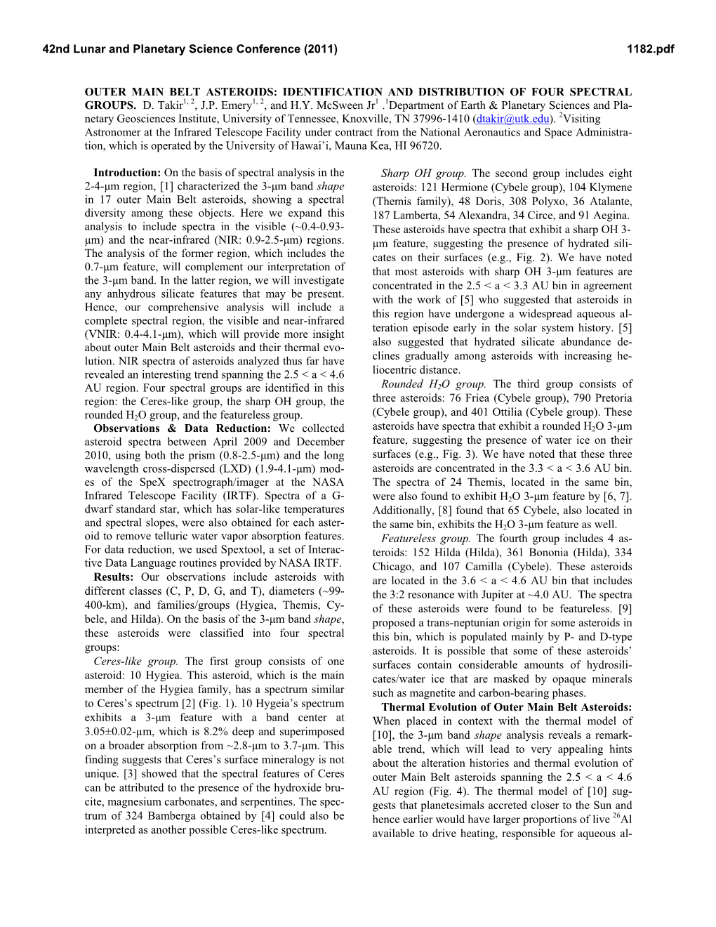 Outer Main Belt Asteroids: Identification and Distribution of Four Spectral Groups