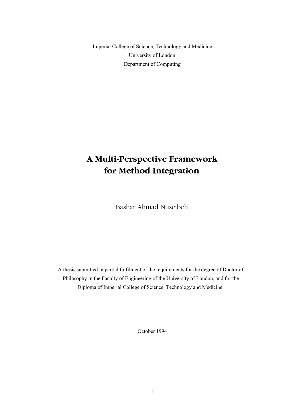 A Multi-Perspective Framework for Method Integration