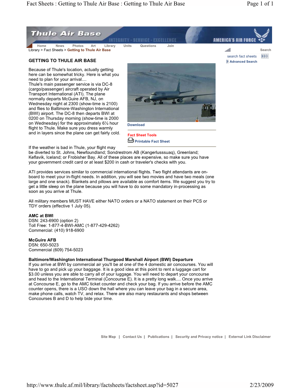 Page 1 of 1 Fact Sheets : Getting to Thule Air Base : Getting to Thule Air