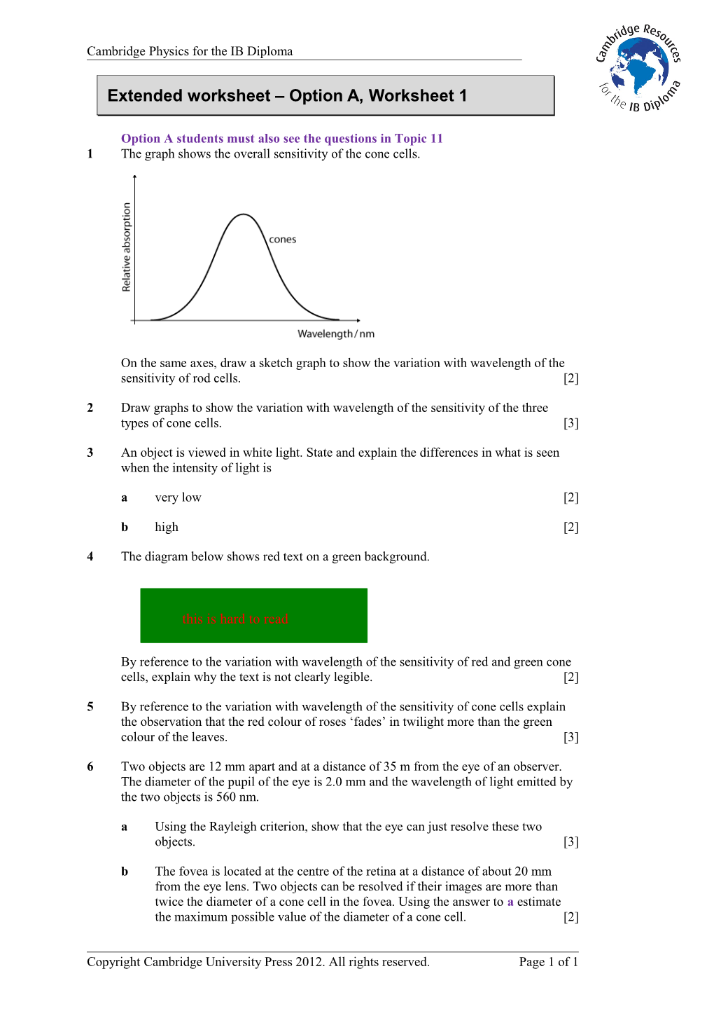 Extension Worksheet Topic 6 s9