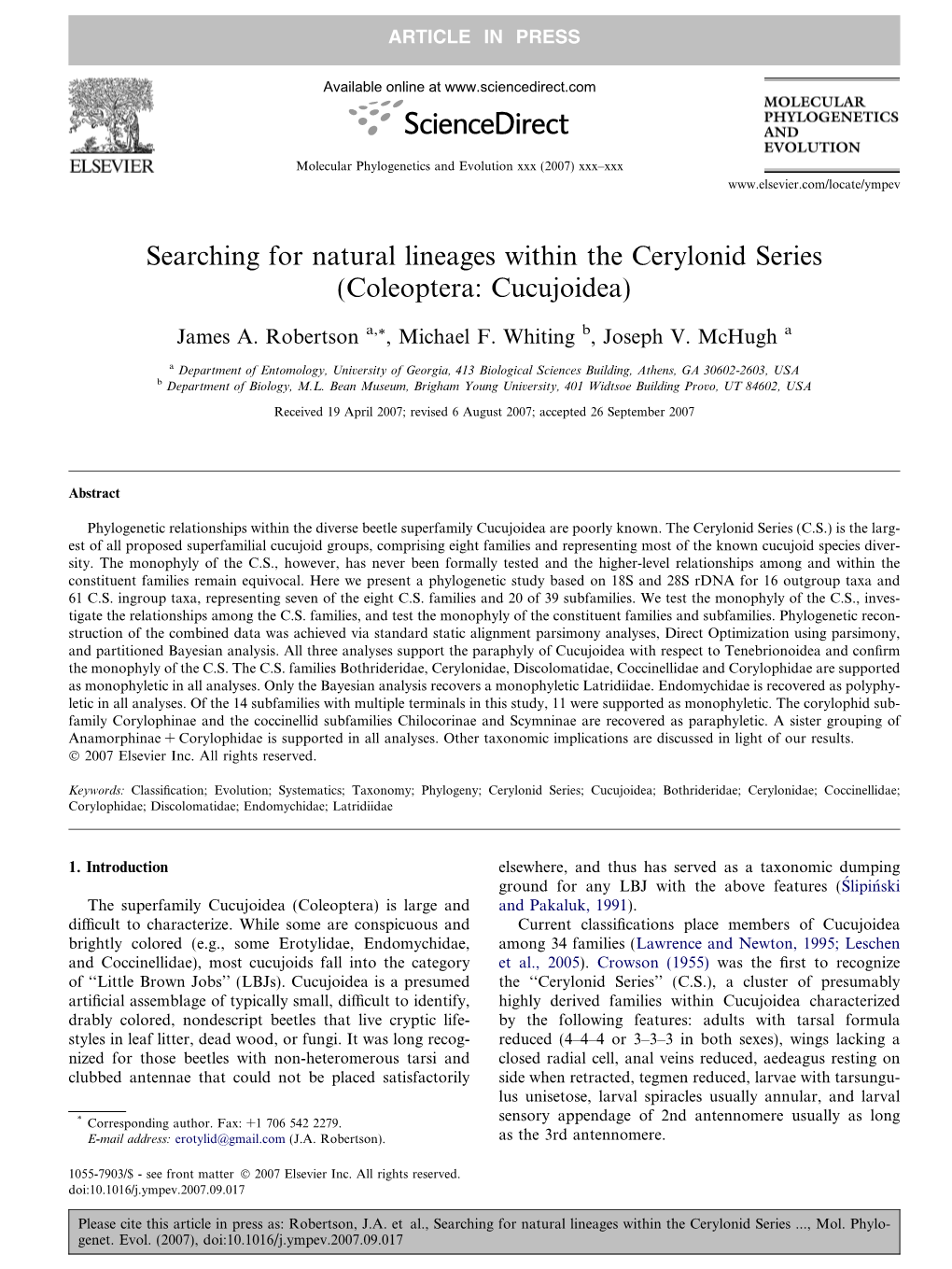 Searching for Natural Lineages Within the Cerylonid Series (Coleoptera: Cucujoidea)