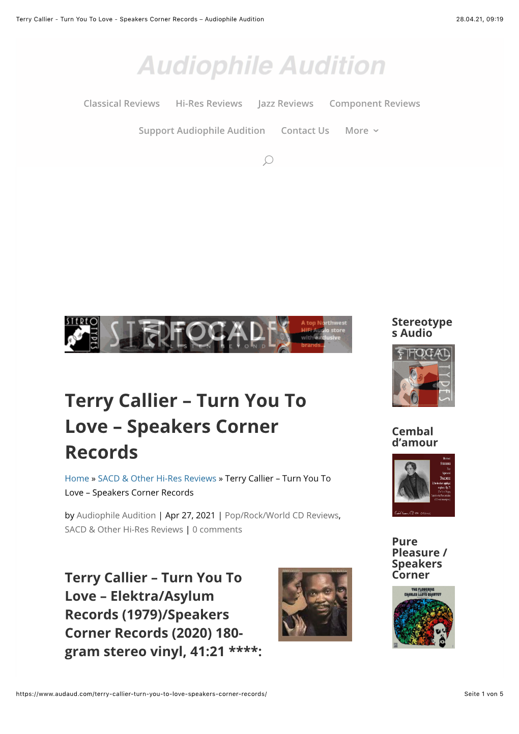 Terry Callier – Turn You to Love – Speakers Corner Records