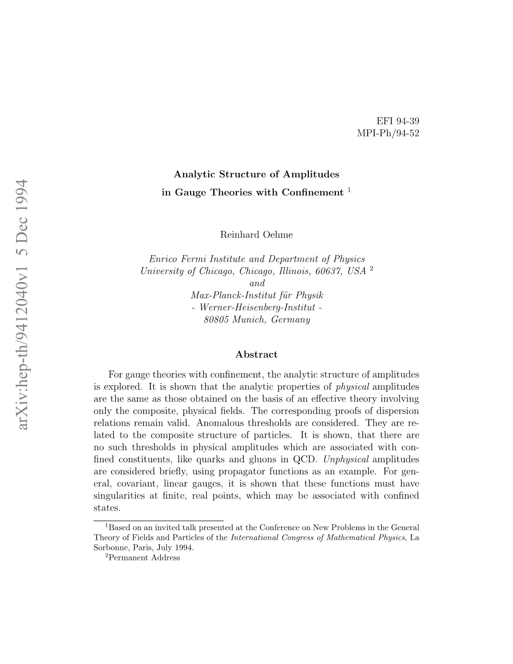 Analytic Structure of Amplitudes in Gauge Theories with Confinement