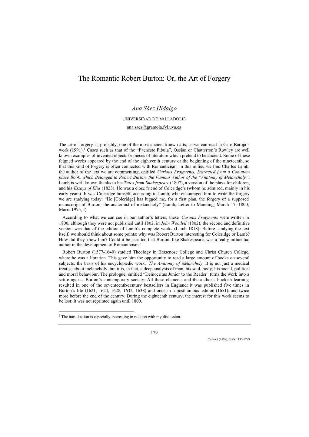 The Romantic Robert Burton: Or, the Art of Forgery