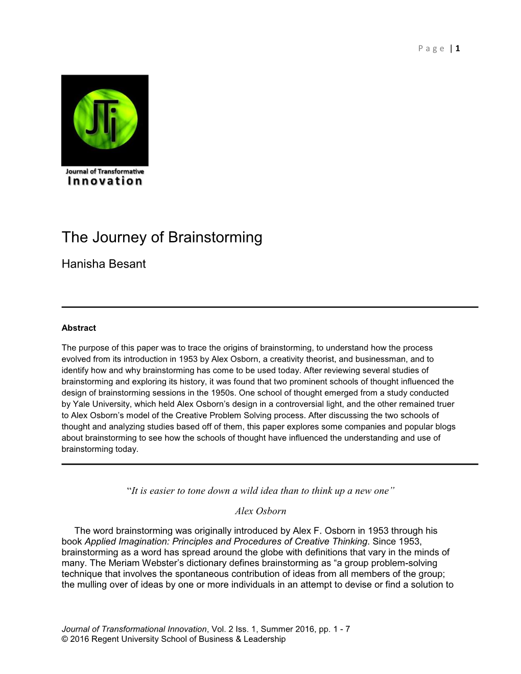 The Journey of Brainstorming