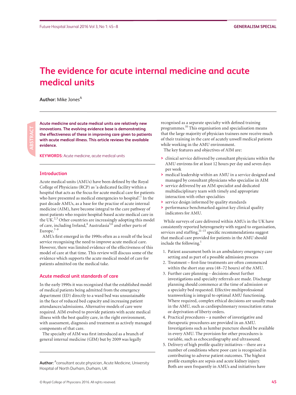 The Evidence for Acute Internal Medicine and Acute Medical Units
