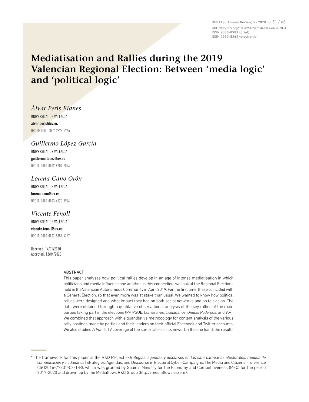 Mediatisation and Rallies During the 2019 Valencian Regional Election: Between ‘Media Logic’ and ‘Political Logic’