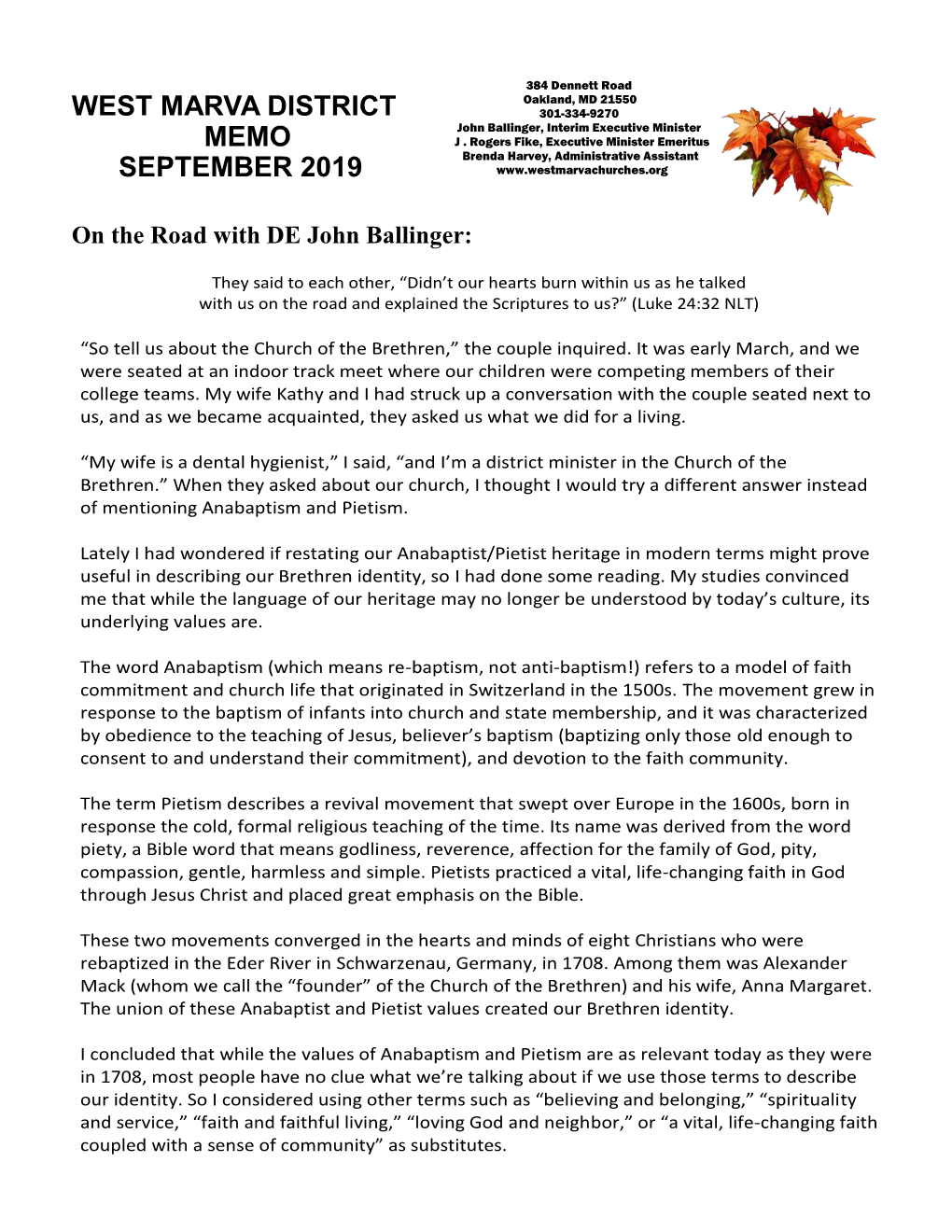 West Marva District Memo September 2019