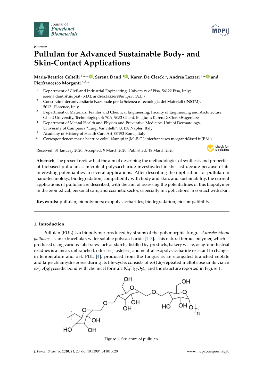 Pullulan for Advanced Sustainable Body- and Skin-Contact Applications