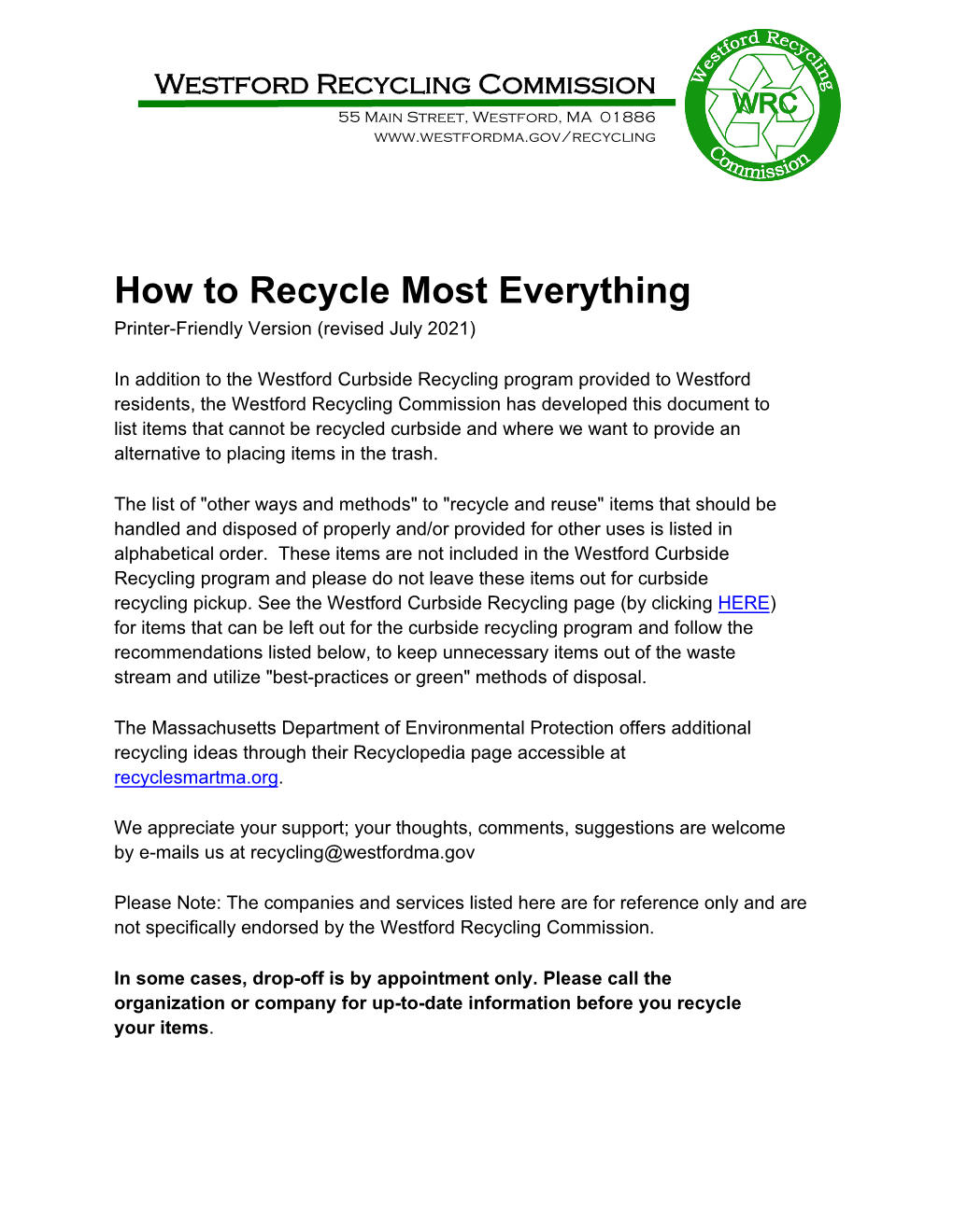 How to Recycle Most Everything Printer-Friendly Version (Revised July 2021)