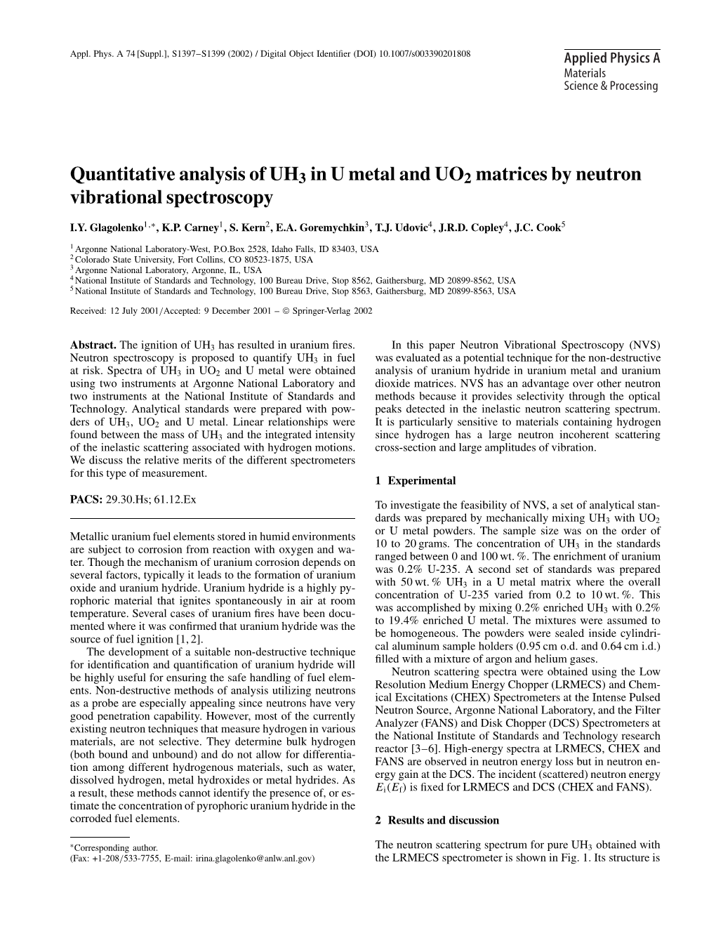 Quantitative Analysis of UH3 in U Metal and UO2 Matrices by Neutron Vibrational Spectroscopy