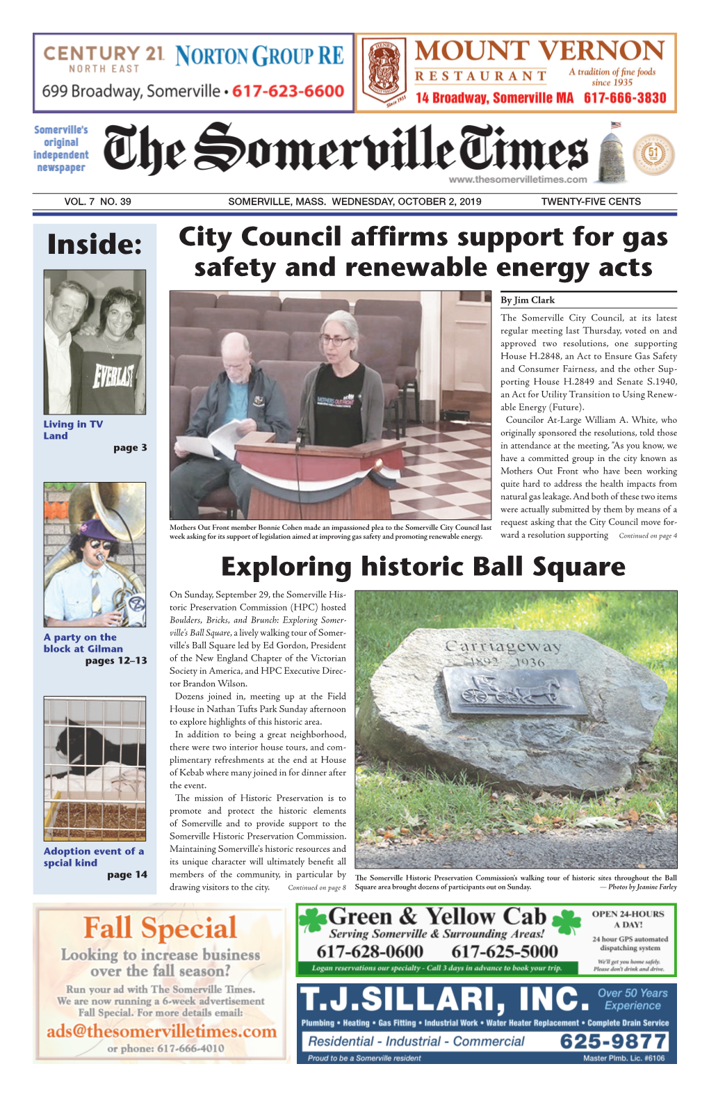 OCTOBER 2, 2019 TWENTY-FIVE CENTS Inside: City Council Affirms Support for Gas Safety and Renewable Energy Acts