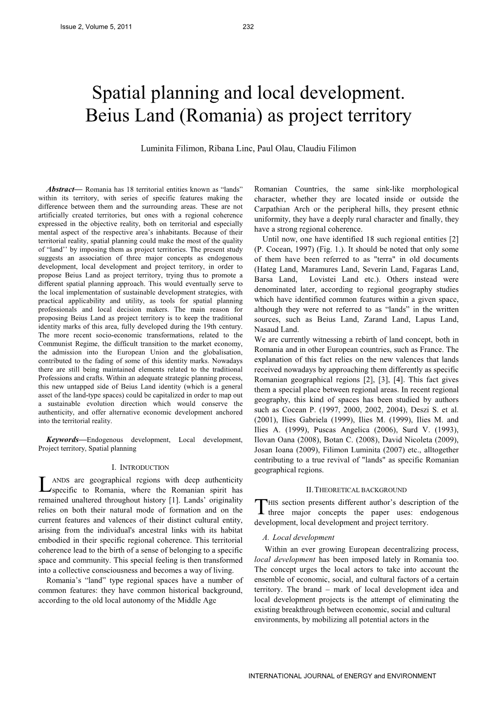 Spatial Planning and Local Development. Beius Land (Romania) As Project Territory