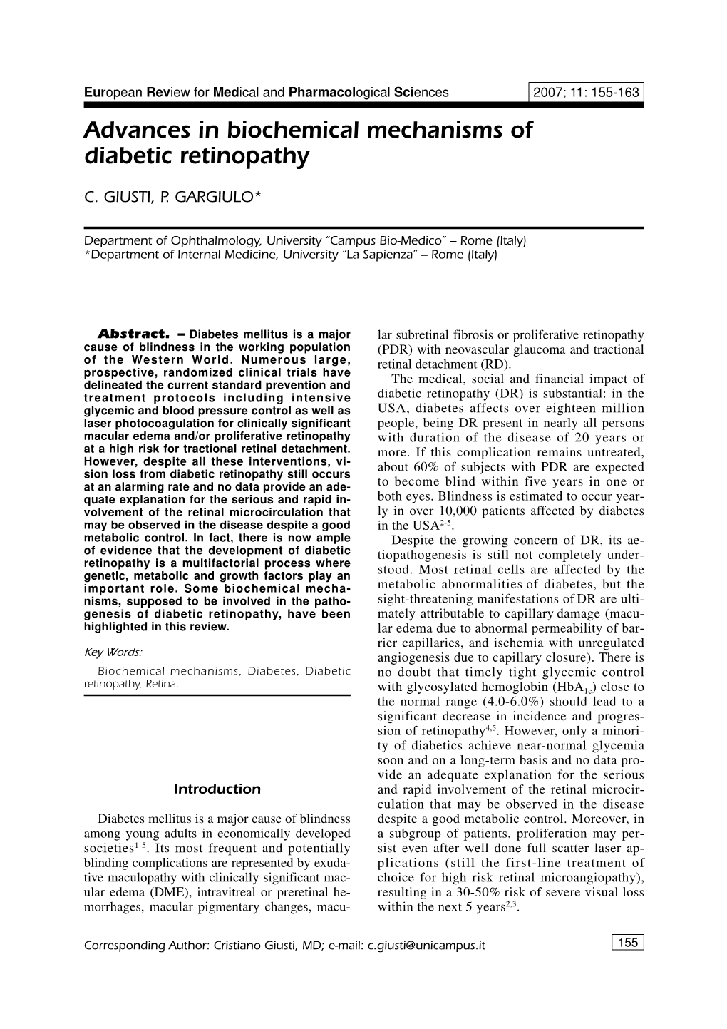 Advances in Biochemical Mechanisms of Diabetic Retinopathy