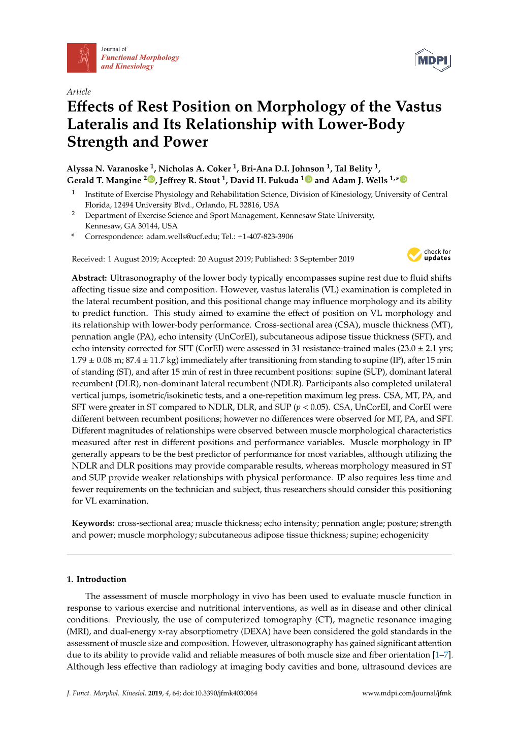 Effects of Rest Position on Morphology of the Vastus Lateralis and Its Relationship with Lower-Body Strength and Power