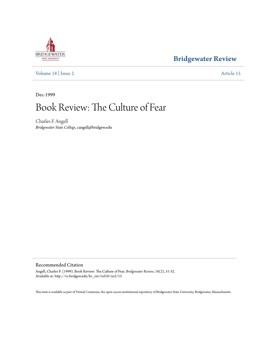 Book Review: the Culture of Fear