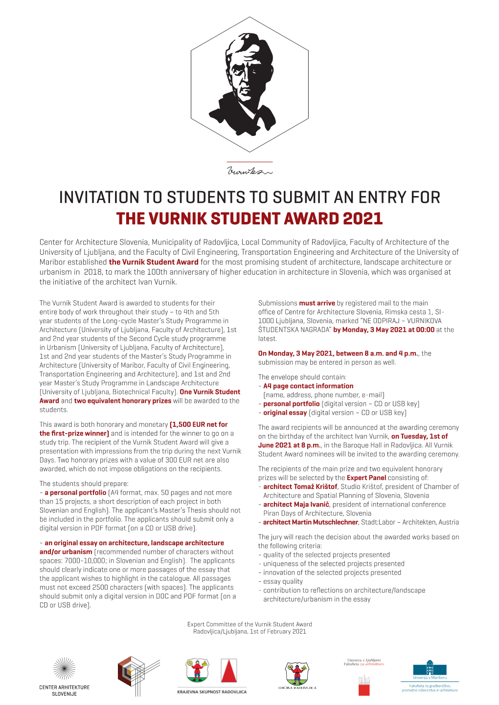 Invitation to Students to Submit an Entry for the Vurnik Student Award 2021