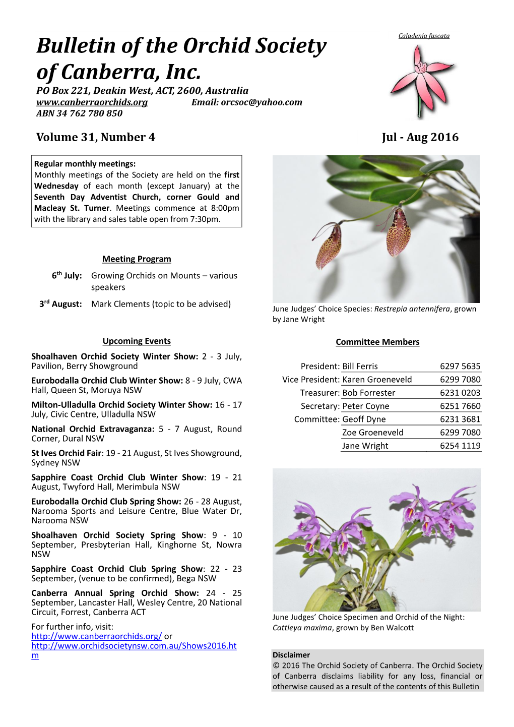 Bulletin of the Orchid Society of Canberra, Inc