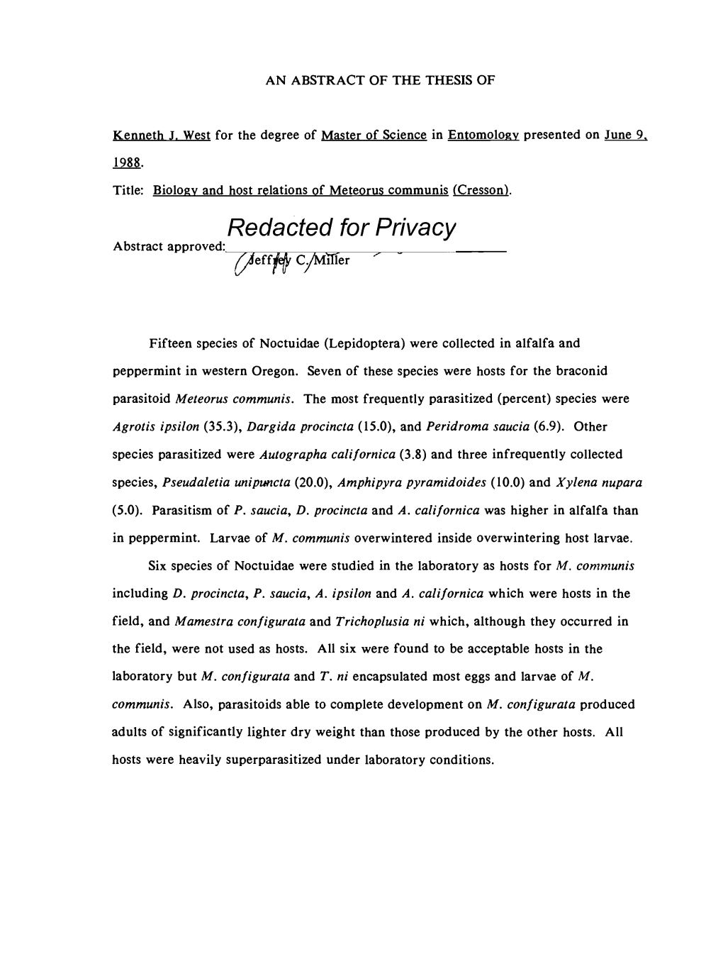 Biology and Host Relations of Meteorus Comunis