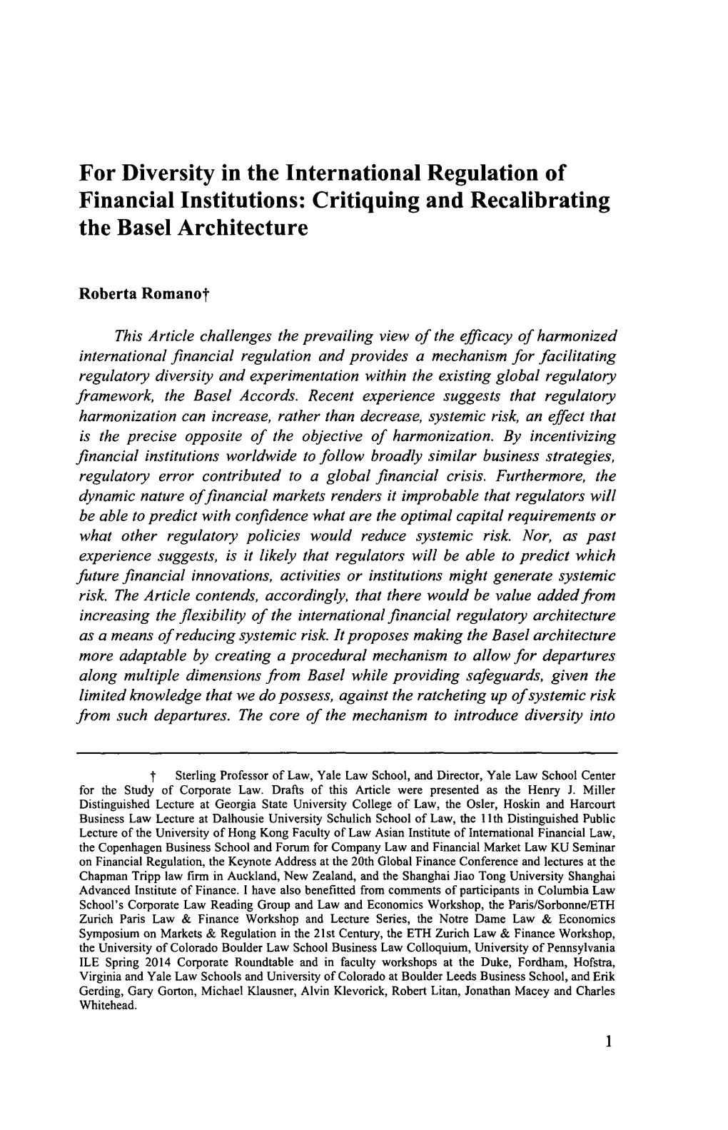 For Diversity in the International Regulation of Financial Institutions: Critiquing and Recalibrating the Basel Architecture