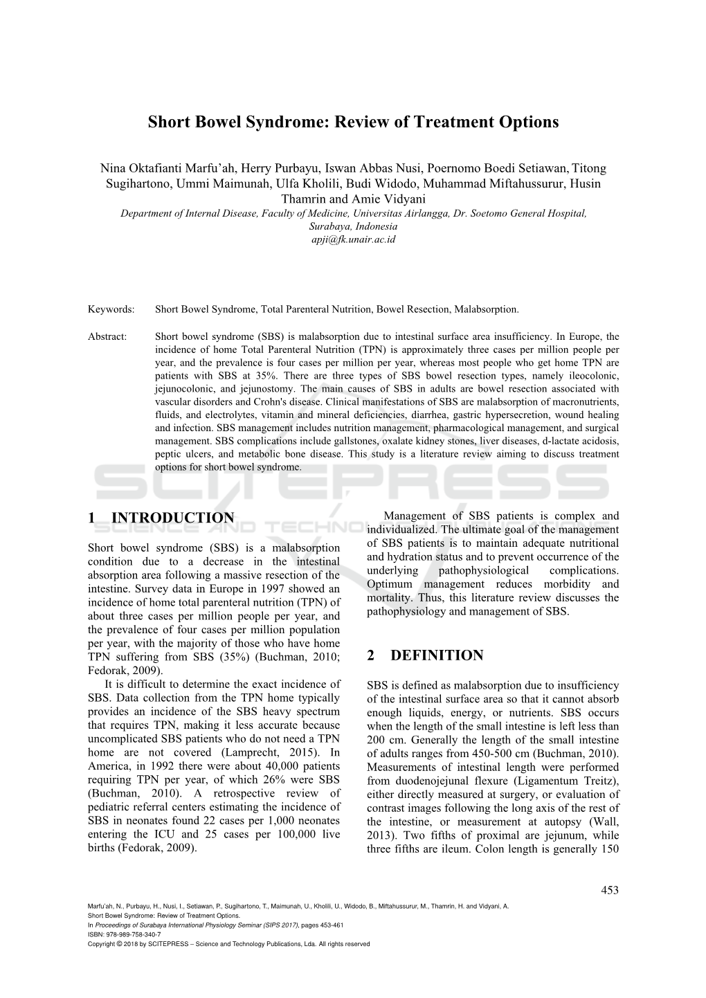 Short Bowel Syndrome: Review of Treatment Options