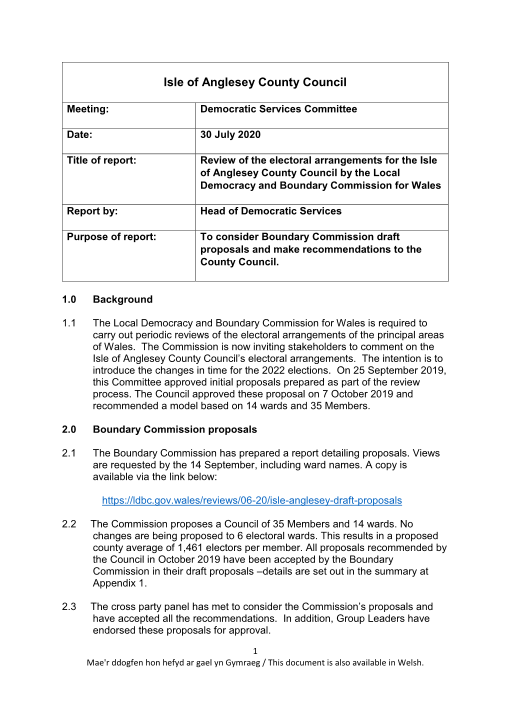 Review of Electoral Arrangements for the Isle