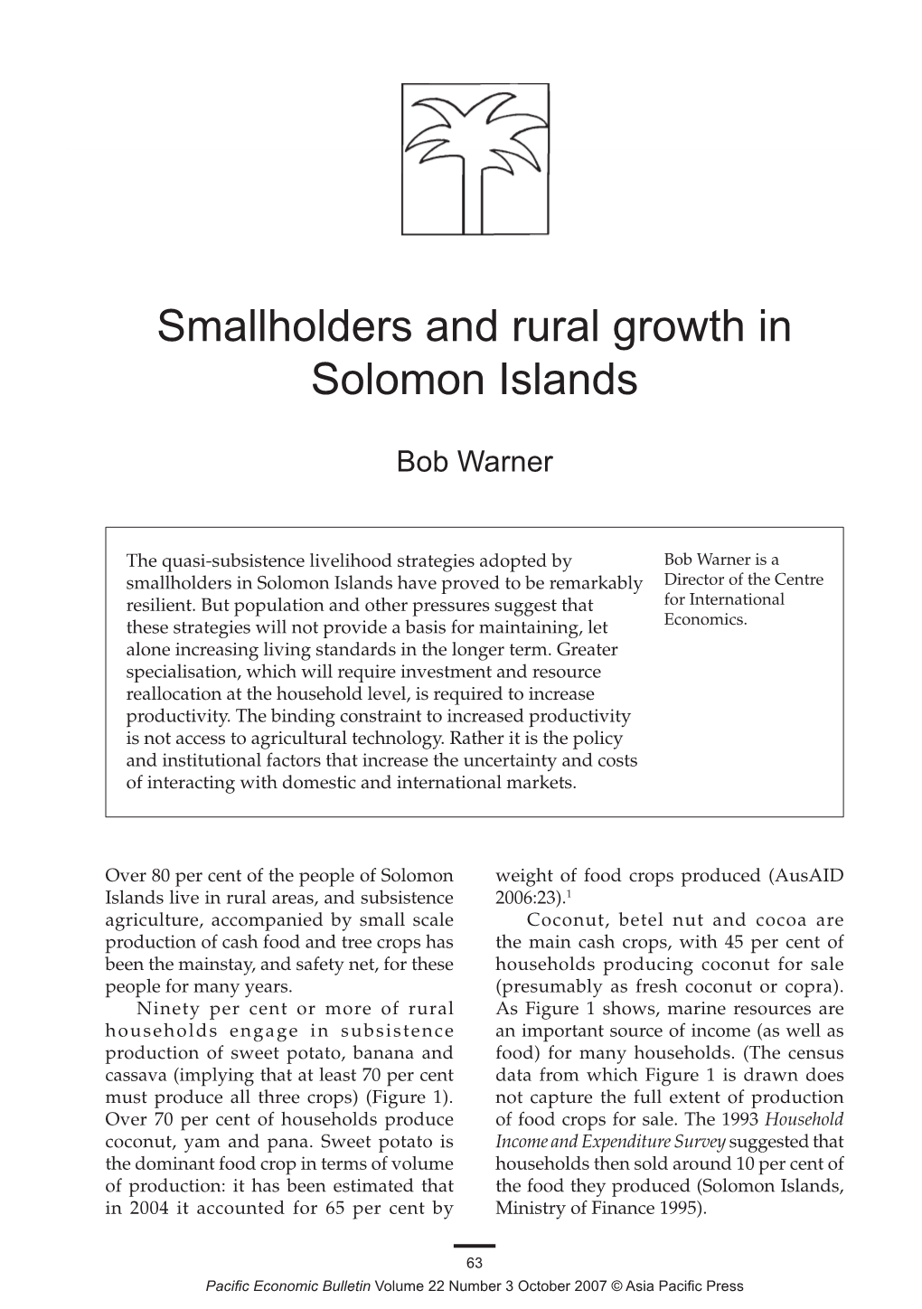 Smallholders and Rural Growth in Solomon Islands