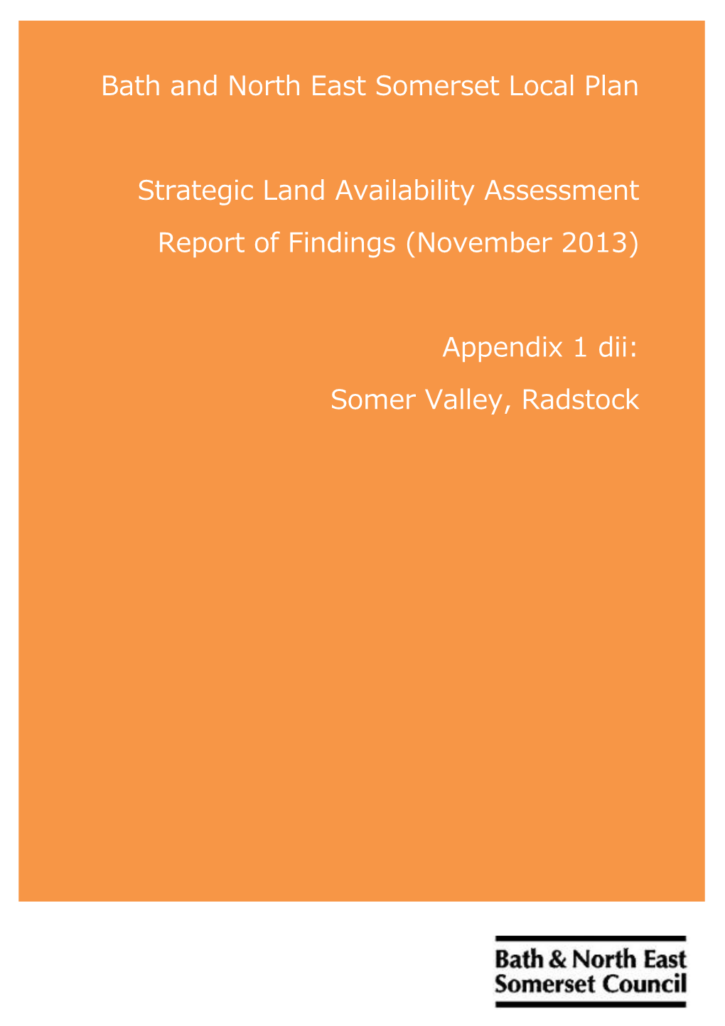 Bath and North East Somerset Local Plan Strategic Land Availability