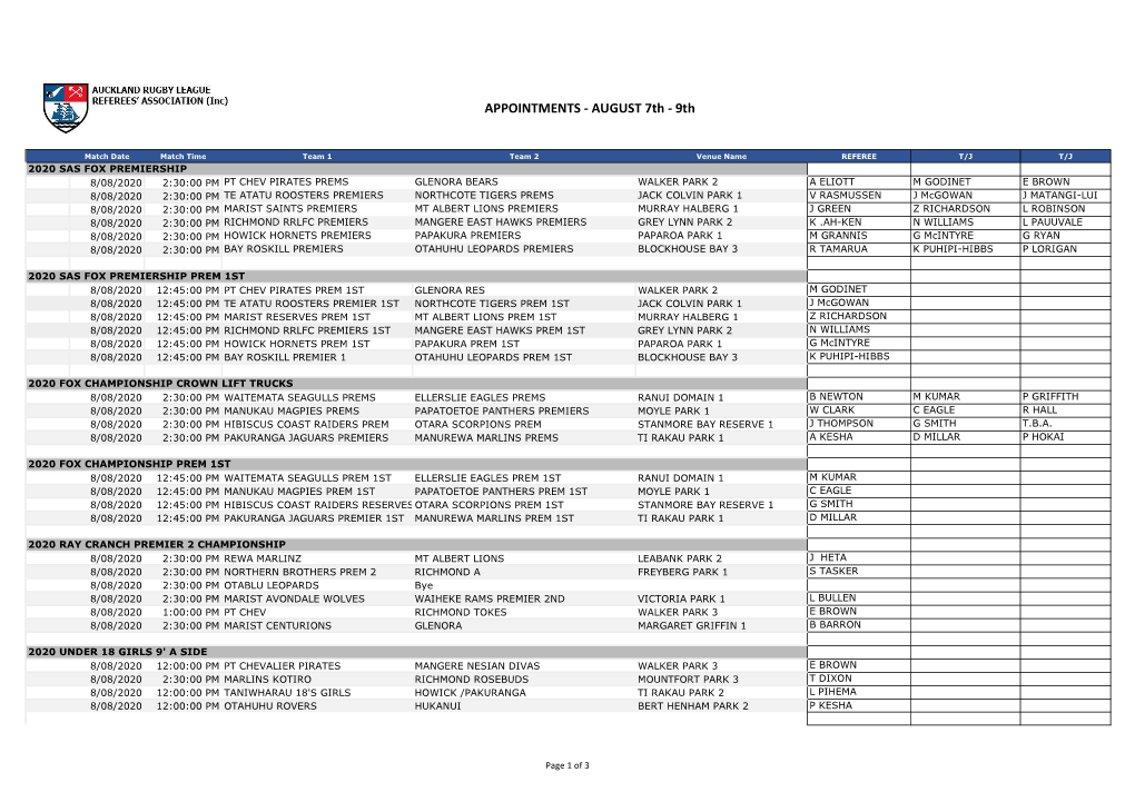 APPOINTMENTS - AUGUST 7Th - 9Th