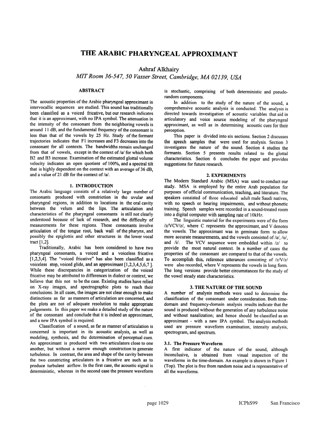 The Arabic Pharyngeal Approximant