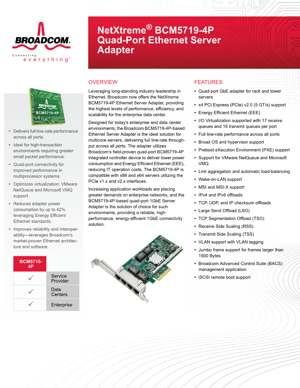 Netxtreme BCM5719-4P Quad-Port Ethernet Server Adapter