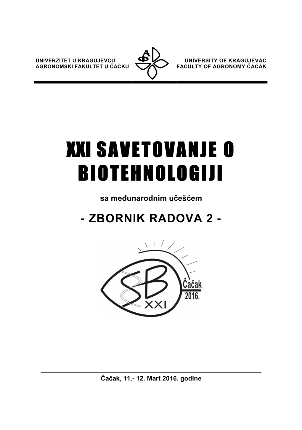 Xxi Savetovanje O Biotehnologiji