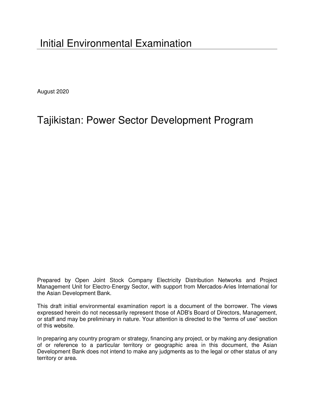 Power Sector Development Program: Initial Environmental Examination