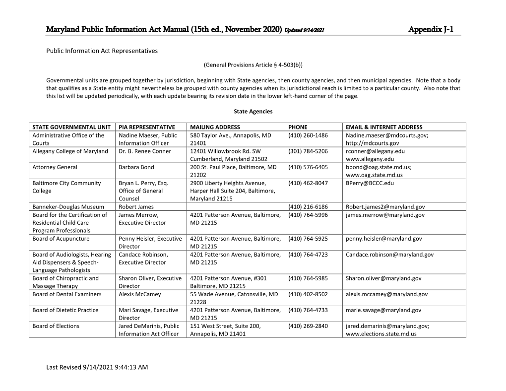 (15Th Ed., November 2020) Updated 8/26/2021 Appendix