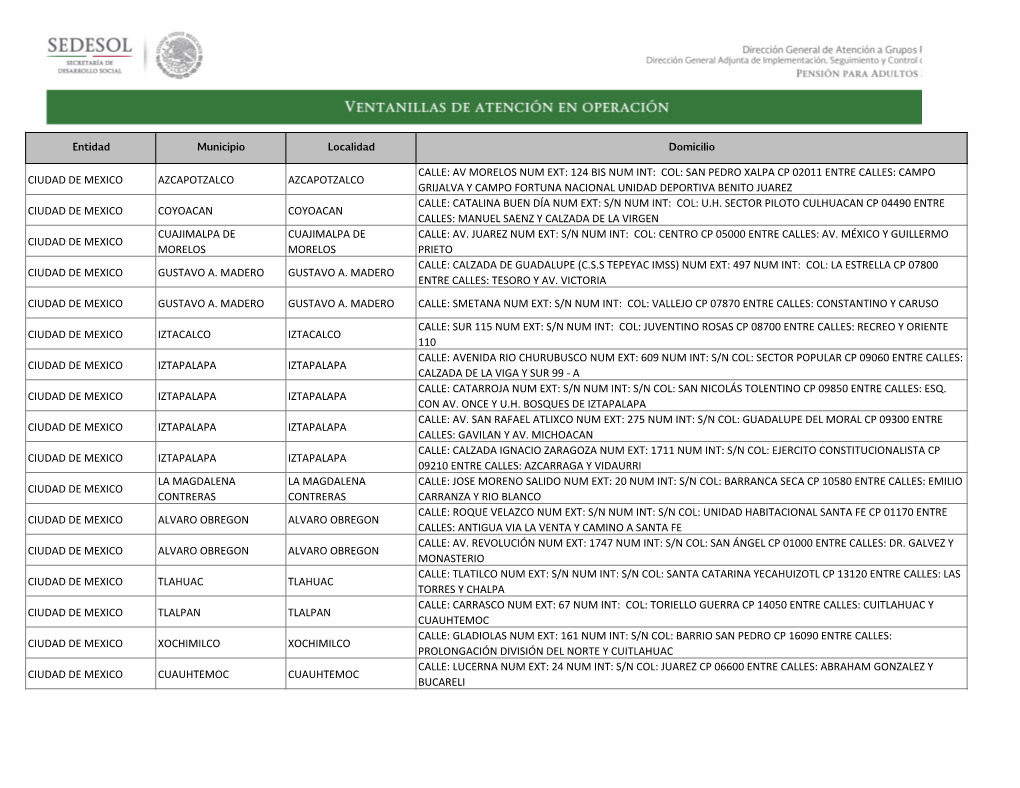 Ciudad De Mexico Azcapotzalco Azcapotzalco Grijalva Y Campo Fortuna Nacional Unidad Deportiva Benito Juarez Calle: Catalina Buen Día Num Ext: S/N Num Int: Col: U.H