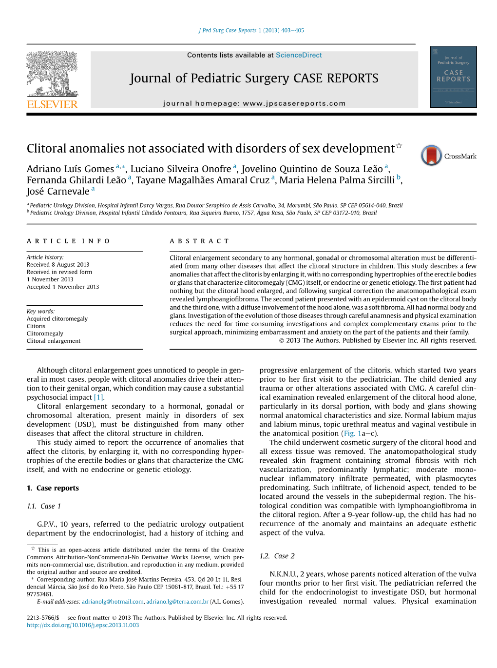 Clitoral Anomalies Not Associated with Disorders of Sex Developmentq