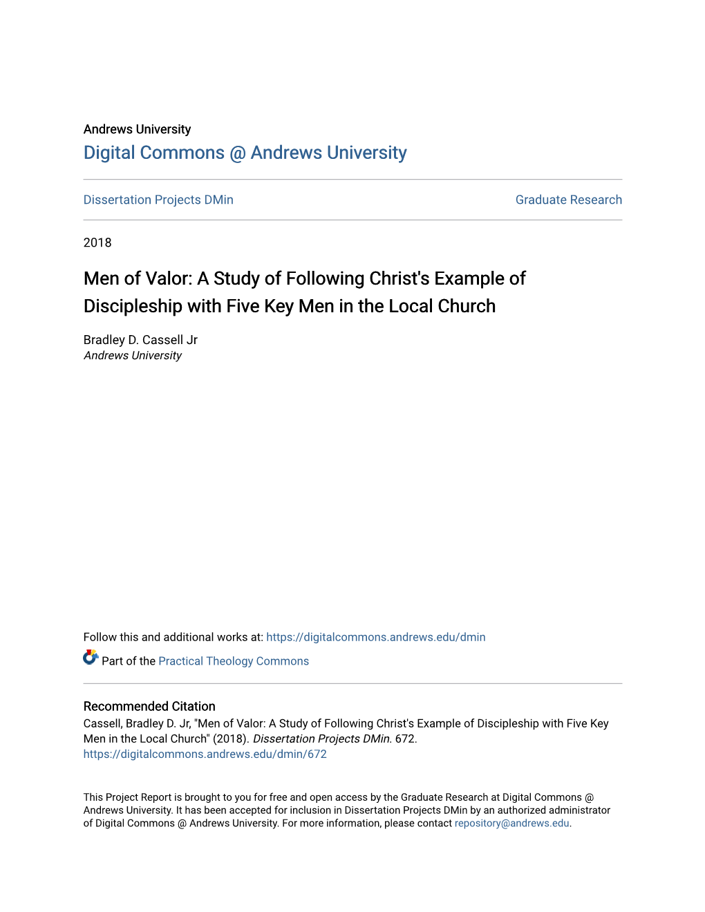 Men of Valor: a Study of Following Christ's Example of Discipleship with Five Key Men in the Local Church