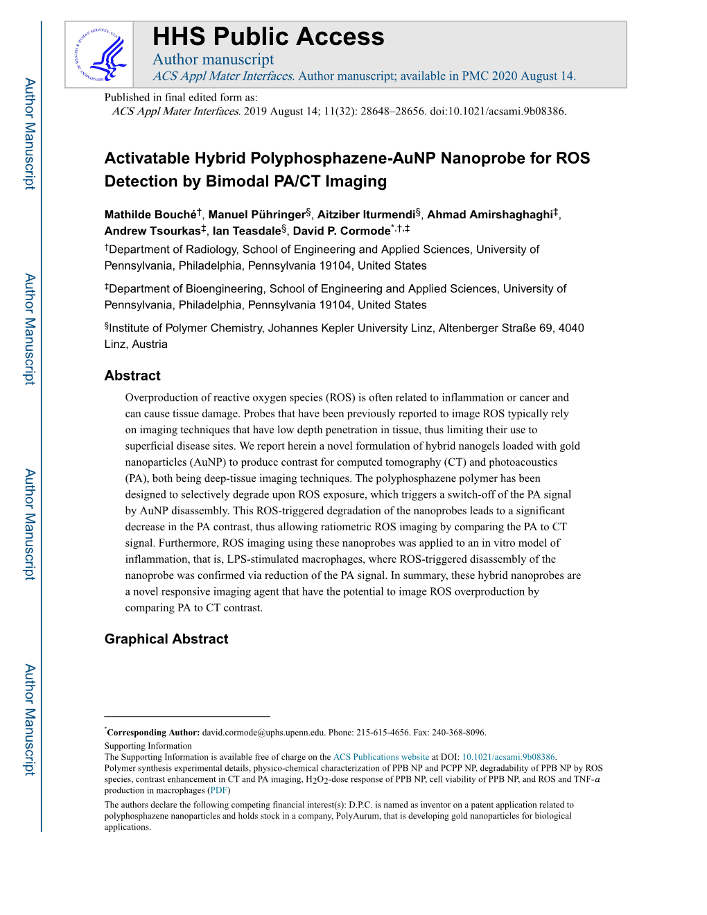 Activatable Hybrid Polyphosphazene-Aunp Nanoprobe for ROS Detection by Bimodal PA/CT Imaging