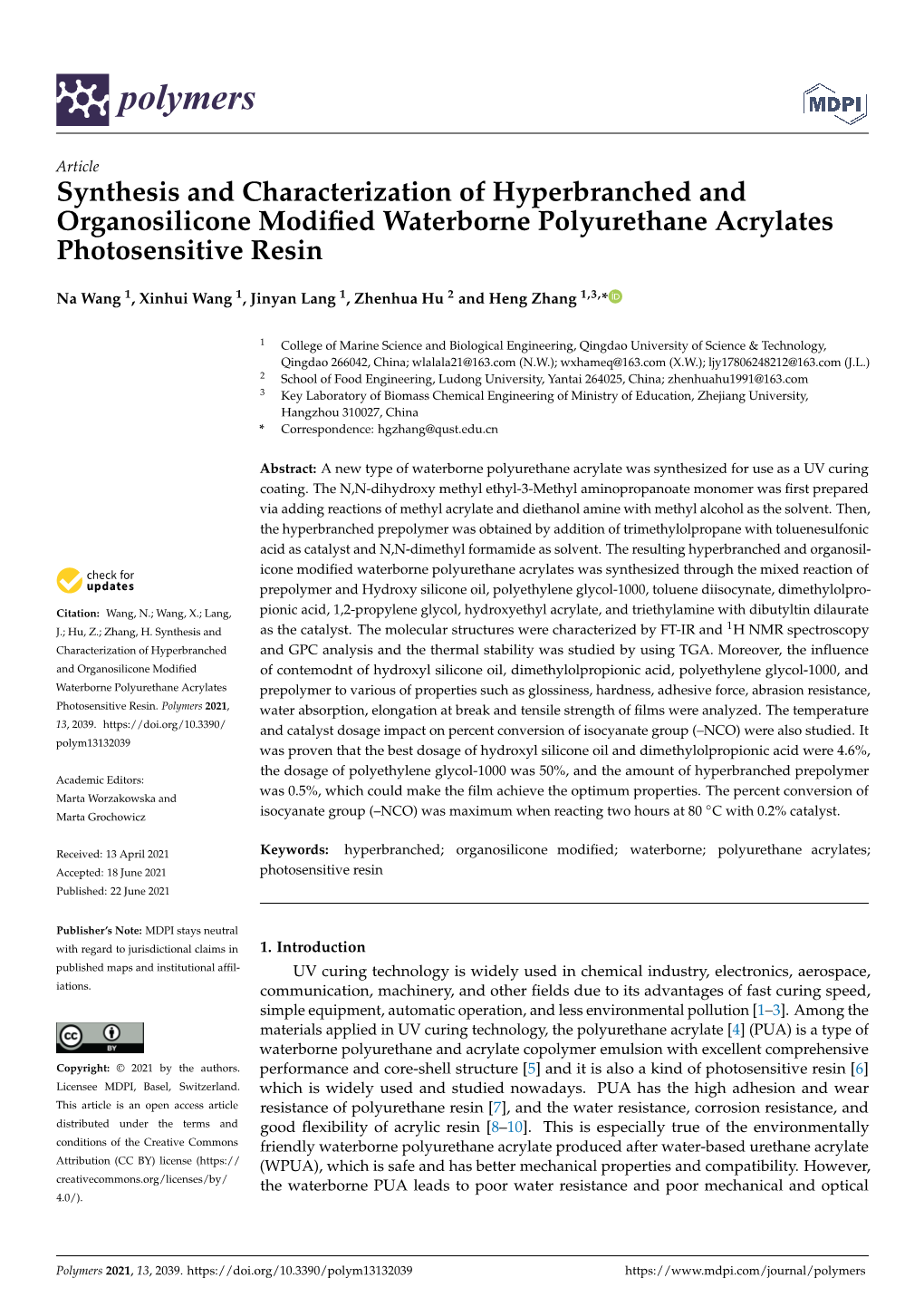 Synthesis and Characterization of Hyperbranched and Organosilicone Modiﬁed Waterborne Polyurethane Acrylates Photosensitive Resin