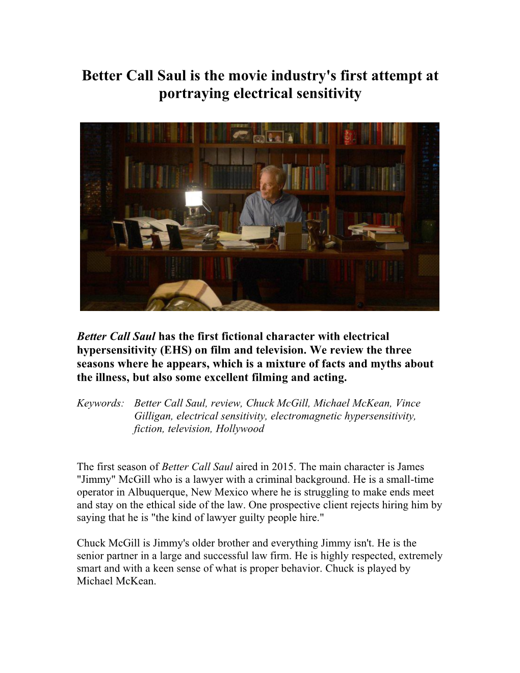 Better Call Saul's Portrayal of Electrical Sensitivity