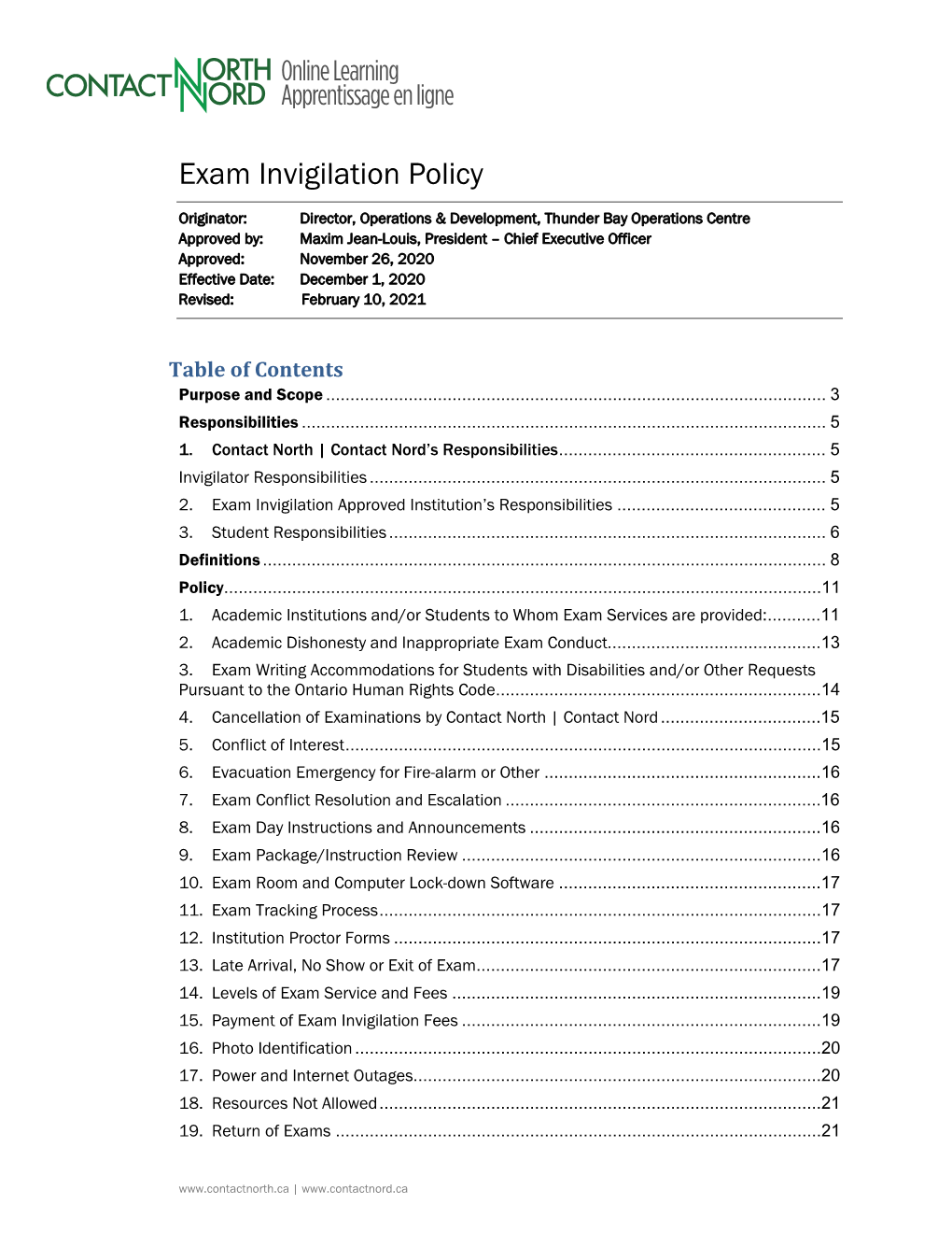 Exam Invigilation Policy