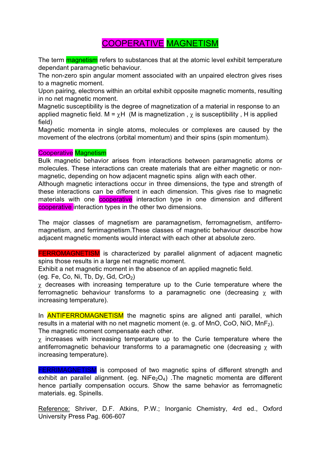 Cooperative Magnetism