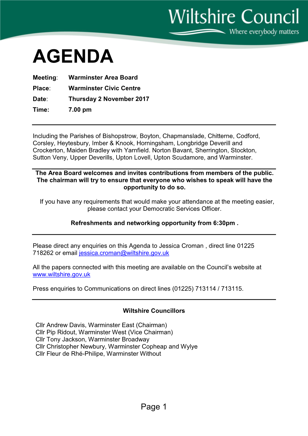 (Public Pack)Agenda Document for Warminster Area Board, 02/11/2017 19:00