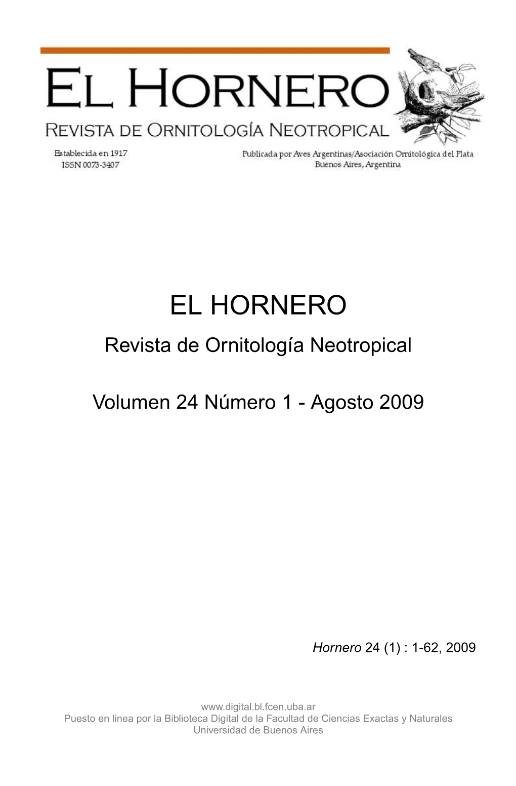 EL HORNERO Revista De Ornitología Neotropical